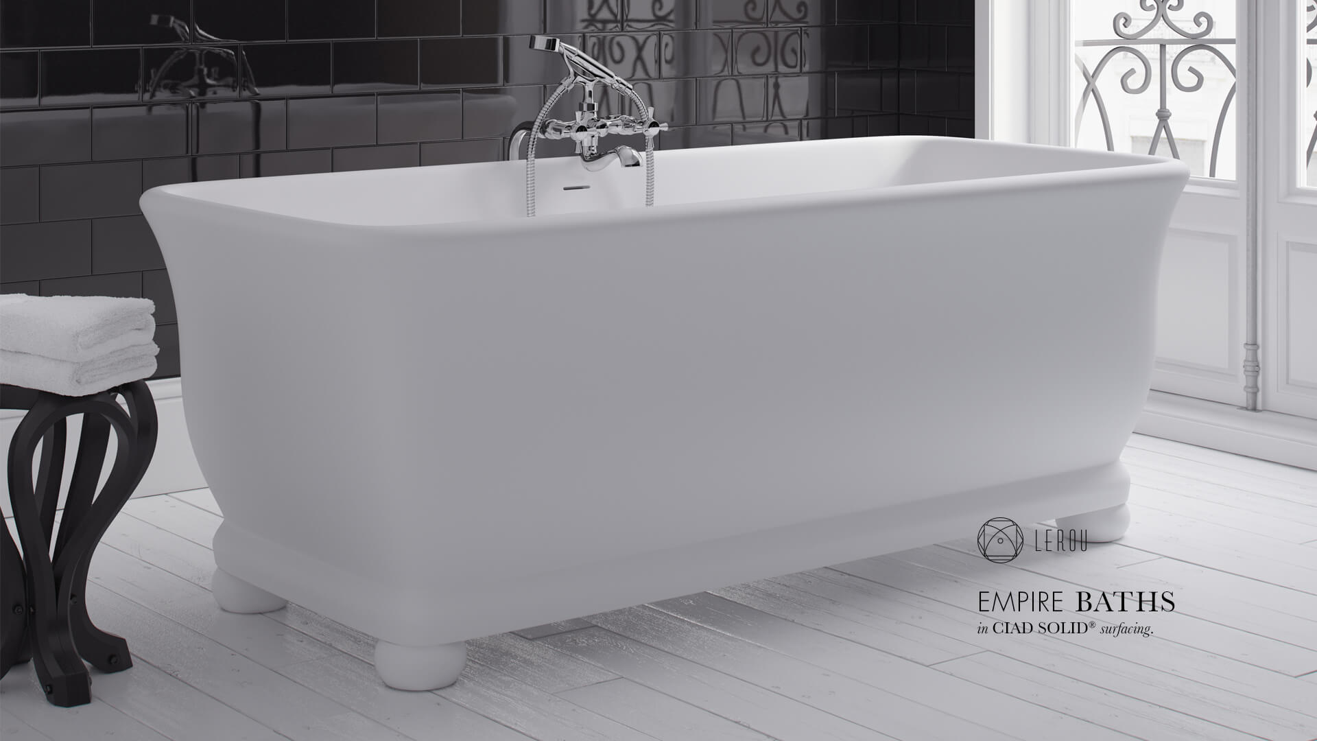 Lerou Empire Baths in CIAD® Solid Surfacing. Lerou vrijstaande Empire baden in CIAD® Solid oppervlakte.